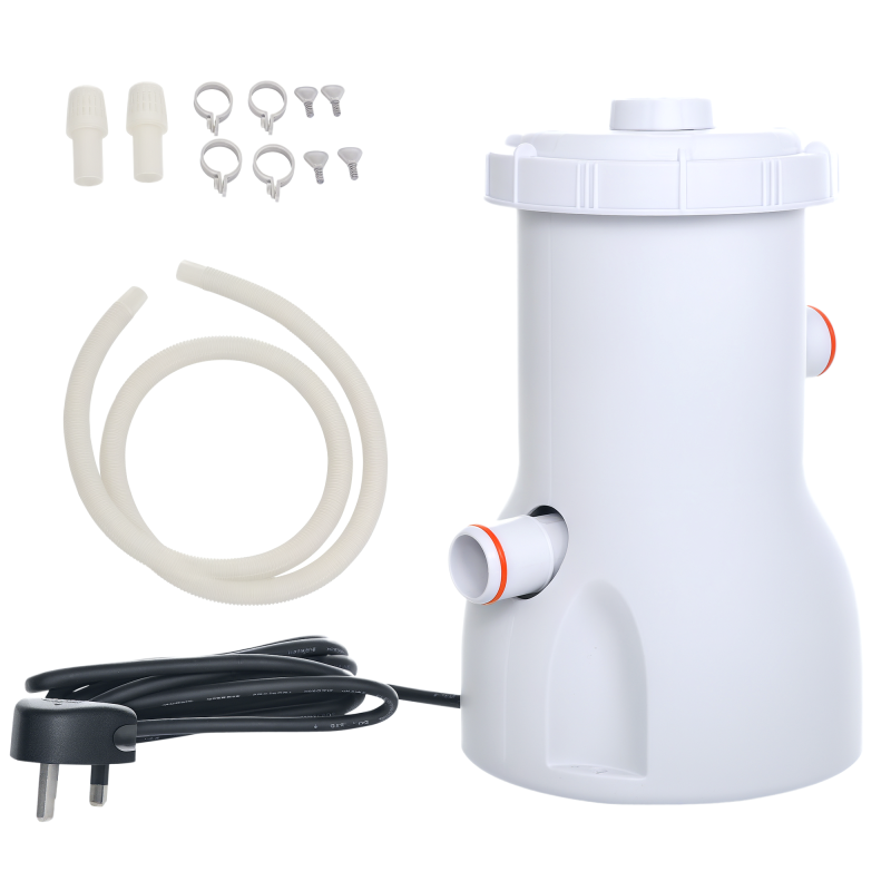 Outsunny Cartridge Filter Pump for 13'-15' Above Ground Pools, 800GPH (3028 LPH) Swimming Pool Filter Pump with Hose and Hose Clamps, White