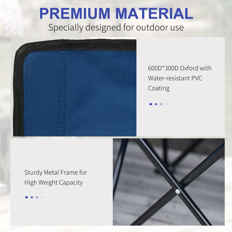Outsunny 6 Seater Folding Bench, Outdoor Camping Chair Portable Sports Spectator Chair with Metal Frame, Cup Holder & Carry Bag, Blue