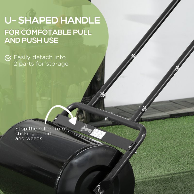 Outsunny Combination Push/Tow Lawn Roller Filled with 38L Sand (62kg) or Water, Great for the Garden 32 x 50cm Roller, Black