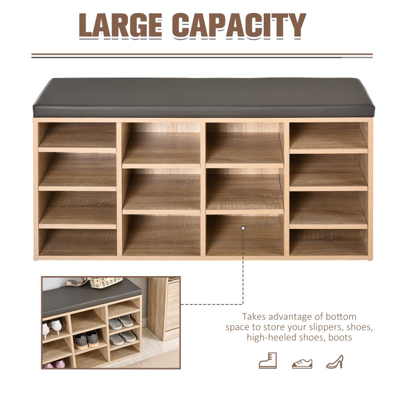 HOMCOM Multi-Storage Shoe Rack w/ 14 Compartments Cushion Moving Shelves Solid Frame Foot Pads Home Office Tidy Organisation Boots Trainers