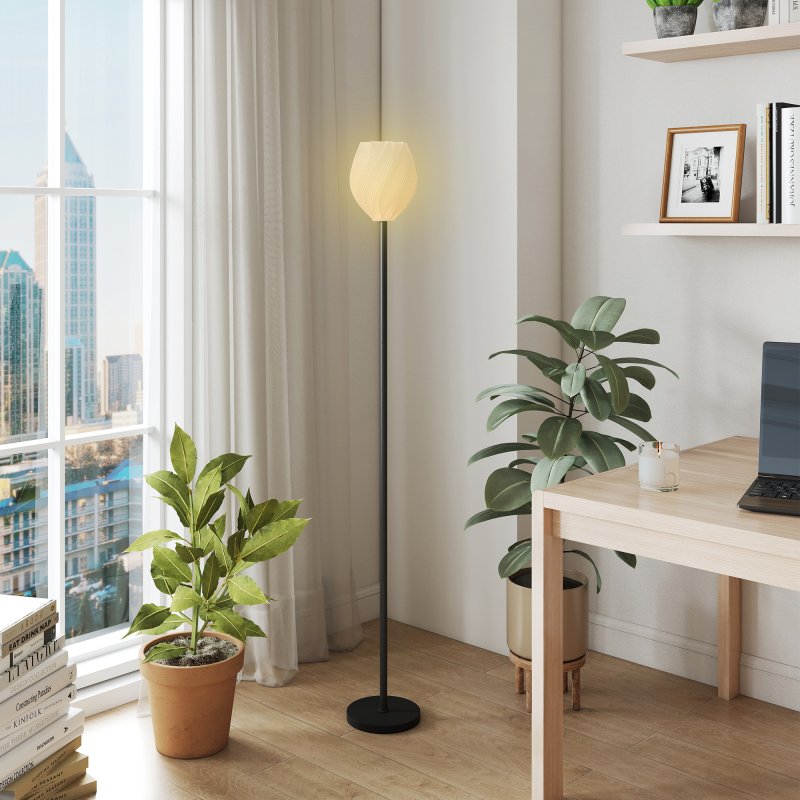 HOMCOM Flower Floor Lamp for Living Room, 3D Printed Modern Standing Lamp with Rose Shade & Foot Switch, Minimalist Tall Pole Lampshade for Bedroom, Office, E27 Holder without Bulb (25W Max), White