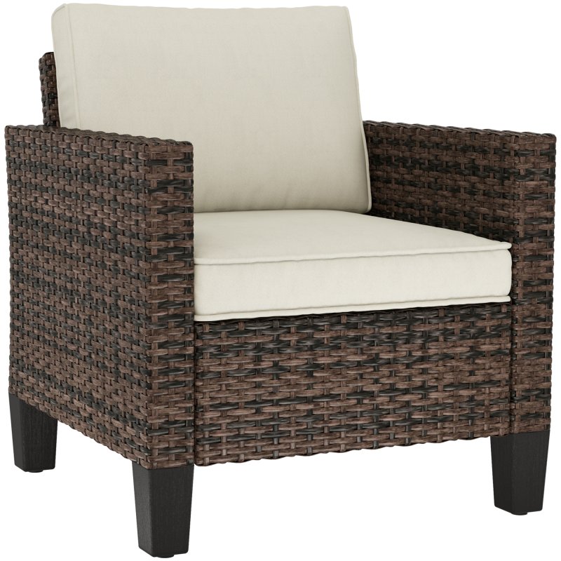Outsunny Single Seater Rattan Garden Armchair, PE Wicker Rattan Chair with Armrests and Cushions, Garden Chair with Galvanised Steel Frame for Conservatory, Porch, Brown