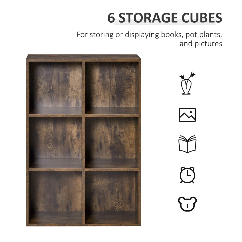HOMCOM 3 Tier Bookshelf, Modern Cube Bookcase with 6 Open Storage Compartments, Freestanding Display Storage Unit for Living Room, Bedroom, Study