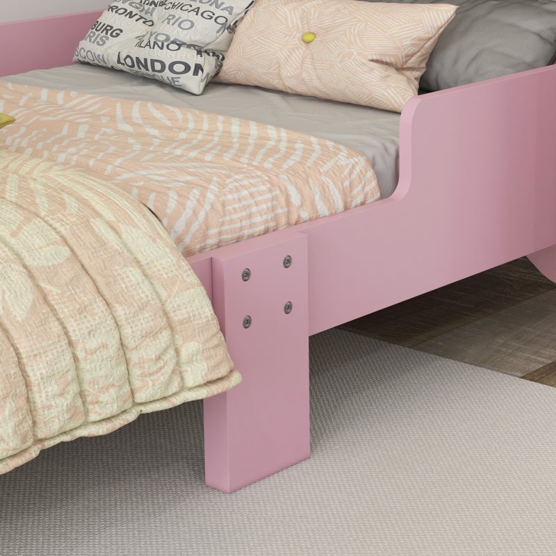 ZONEKIZ Toddler Bed Frame, Kids Bed Cat Design Princess Bed Bedroom Furniture with Guardrails, for 3-6 Years Old, 143L x 74W x 72Hcm - Pink