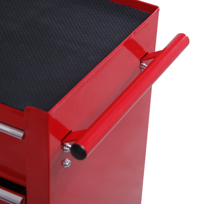 HOMCOM 5 Drawer Tool Box, Lockable Steel Tool Chest on Wheels, Rolling Chest Cabinet with 5 Drawers and Handle for Workshop, Garage, Red