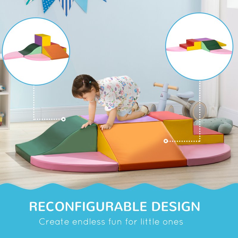 HOMCOM 6 Piece Soft Play Equipment, Kids Foam Blocks Toys for Climb and Crawl, Indoor Activity Play Set Playground for Toddler 1-3 Years Old, Red