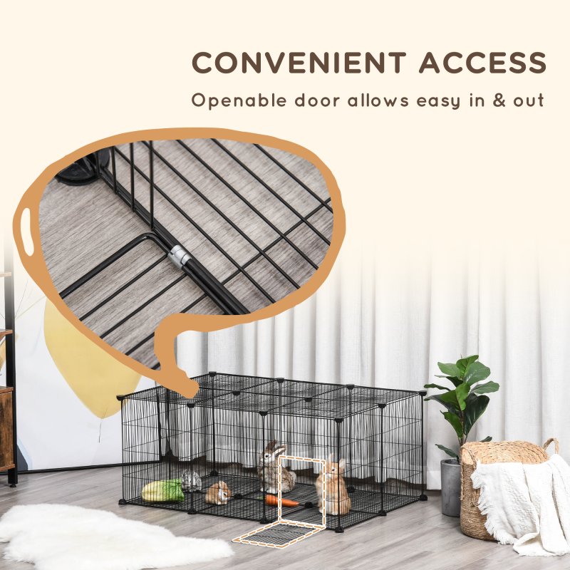 PawHut Pet Playpen DIY Small Animal Cage Metal Fence with Door, 22 Pieces, for Bunny Chinchilla Hedgehog Guinea Pig