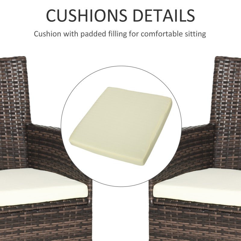 Outsunny 4 Pieces Outdoor PE Rattan Dining Chairs Set with Cushion, Garden Armchair with Armrests, High Backrest, Metal Frame Patio Wicker Furniture, Mixed Brown
