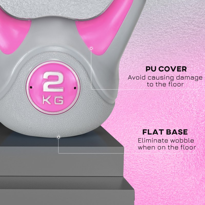 SPORTNOW Kettlebell, 2kg Kettle Bells with Handle for Home Gym Weight Lifting and Strength Training, Pink and Grey