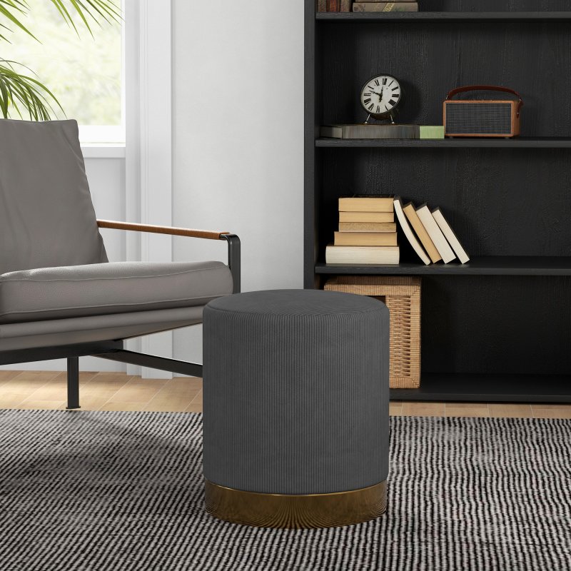 HOMCOM Modern Round Footstool, Corduroy Fabric Upholstered Foot Stool with Padded Seat for Living Room, Entryway