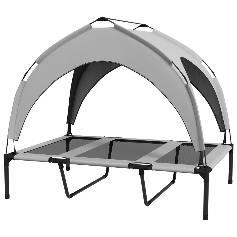 PawHut Cooling Raised Dog Bed, Elevated Pet Bed with Breathable Mesh, UV Protection Canopy, Foot Pads, for Indoor Outdoor, Large Dogs, 106 x 76 x 94cm - Light Grey