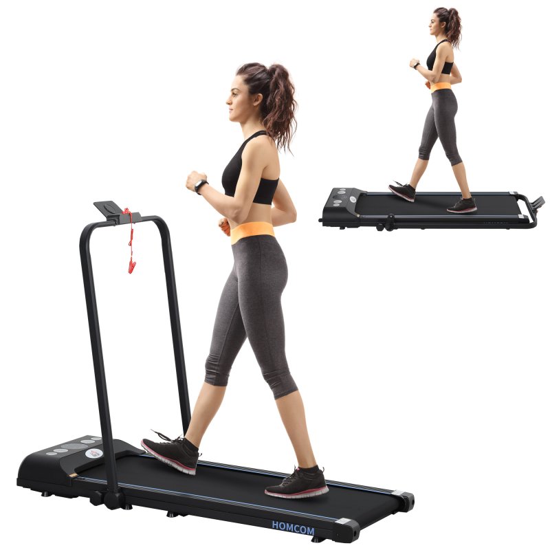 HOMCOM Walking Pad Treadmill, Folding Treadmill for Home, 1-8km/h Under Desk Running Machine with Low Noise 1.5HP, LED Display, Wheels and Remote Control, for Gym Office Fitness Training, Blue