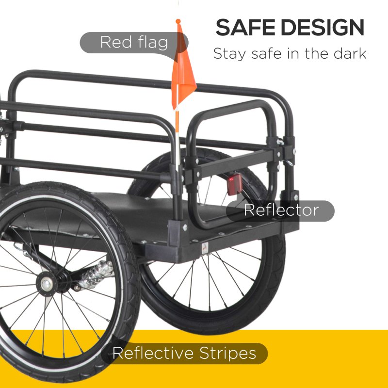 HOMCOM Steel Bike Trailer with Triple Safety Features, Wagon Bicycle Trailer with Suspension, 2 Wheels Outdoor Storage Carrier, 40kg Max Load, Black