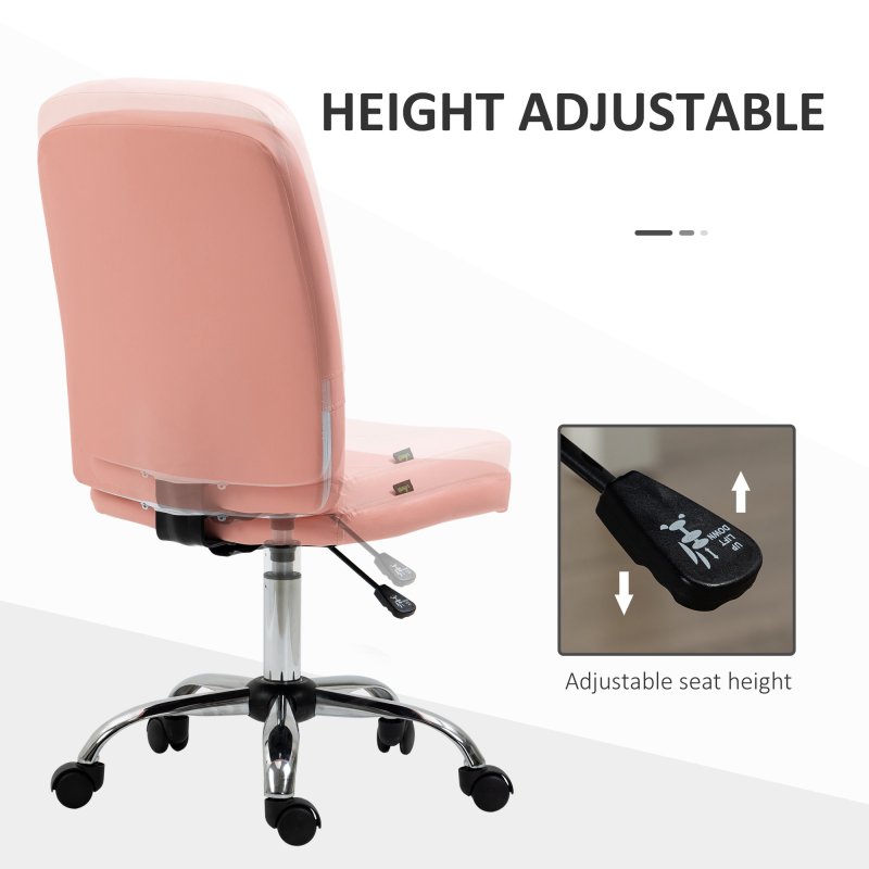 Vinsetto Armless Office Chair, Faux Leather Desk Chair with Adjustable Height, Button Tufted, Pink