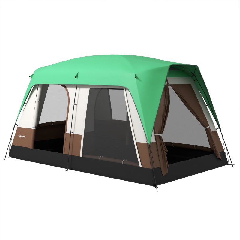 Outsunny 6-7 Man Camping Tent, 3000mm Waterproof Family Tunnel Tent with Sewn in Groundsheet and Top Light Hook, Portable with Bag, for Fishing Hiking Festival, Green