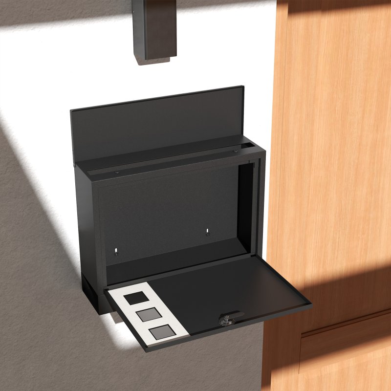 HOMCOM Wall Mounted Letter Box, Weatherproof Post Box for Outside, Modern Mailbox with 2 Keys and Viewing Windows, Easy to Install, 36.5x11.5x29cm, Black