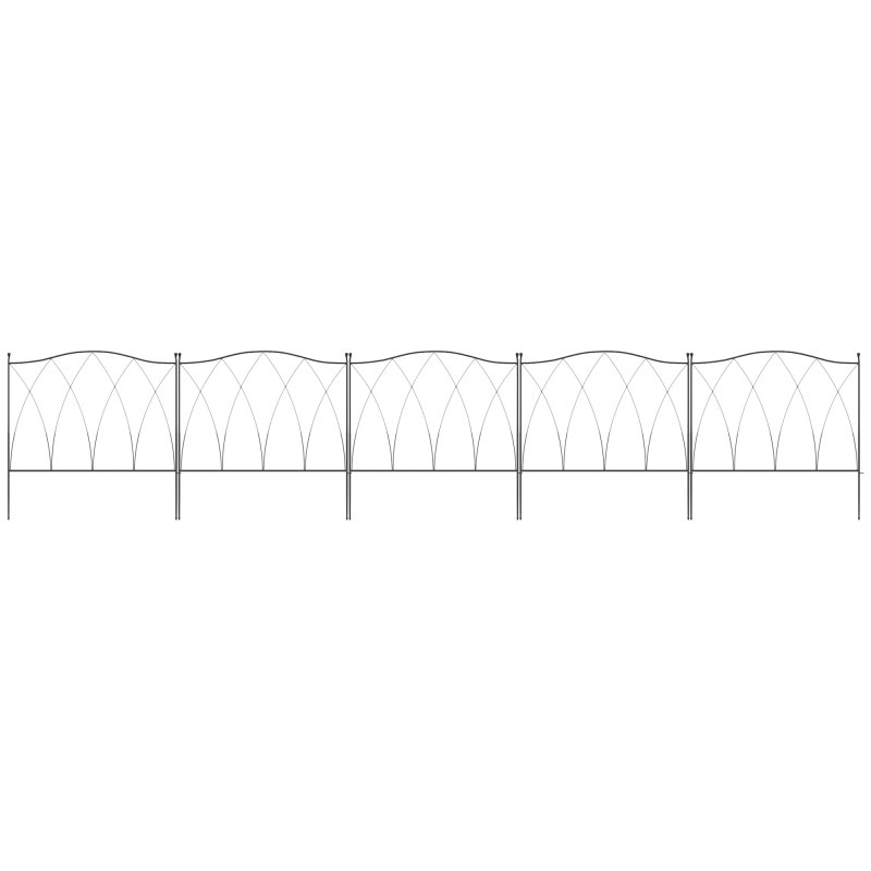 Outsunny Decoration Garden Fence, 5PCs Outdoor Picket Fence Panels, Rustproof Metal Wire Landscape Flower Bed Border Edging Animal Barrier, Black
