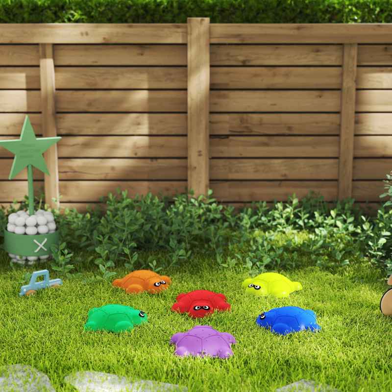 AIYAPLAY Balance Stepping Stones, 6-Piece Turtle-Shaped Stackable River Stones with Non-Slip Edge, Indoor Outdoor Obstacle Course for Kids Age 3-8 Years, Multicoloured