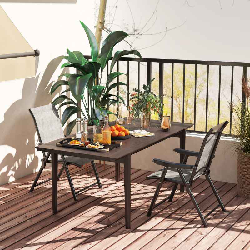 Outsunny Set of 2 Folding Chair, Garden Chair Set with Breathable Mesh Back and Seat, Outdoor Camping Chairs with Armrests, Steel Frame for Deck Balcony, Black and Grey