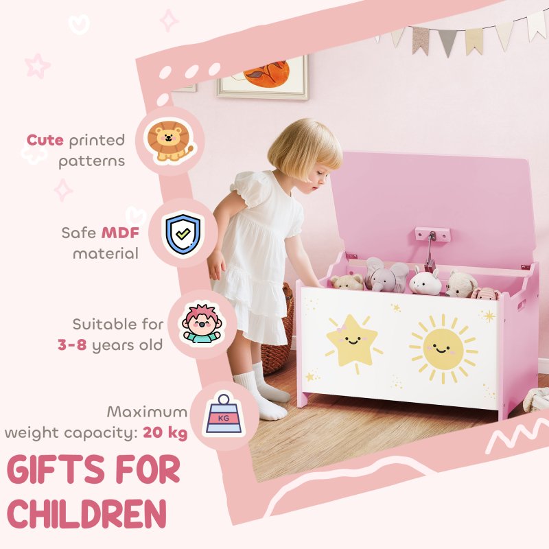AIYAPLAY Toy Box with Lid, Toy Chest with Safety Hinges for Kids Boys Girls, Kids Storage Box for Living Room, Playroom, Nursery, Bedroom, Pink