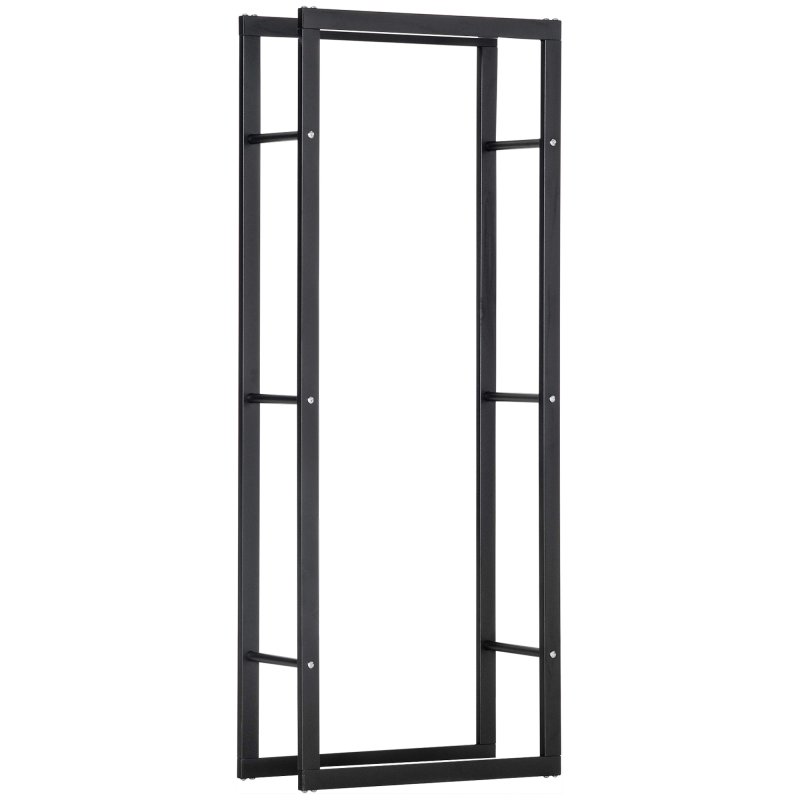 HOMCOM Metal Firewood Log Holder Tall Firewood Rack Indoor Outdoor Fireplace Wood Storage Shelf with Side Rails, Rust-Resistant, Black, 60W x 25D x 150H cm