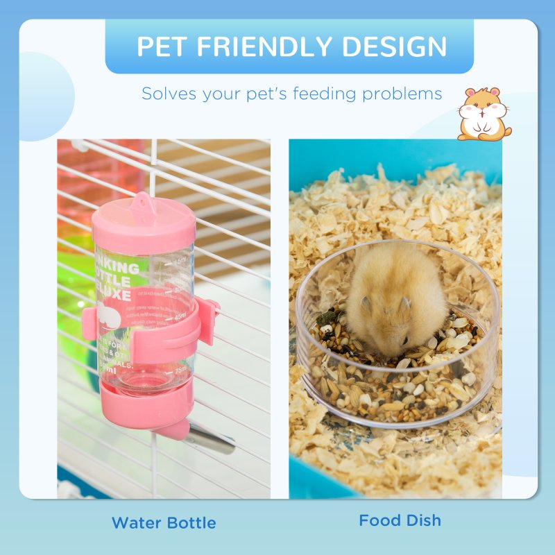 PawHut 5 Tier Hamster Cage, Gerbil Cage with Tube, Water Bottle, Exercise Wheel, Food Dish, 59L x 36W x 69H cm - Light Blue