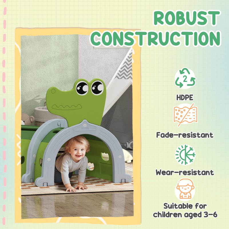 AIYAPLAY Kids Play Tunnel, Toddler Tunnel for Ages 3-6 Crawl and Climb, Play Tunnel for Kids with Crocodile Design, Kids Indoor Outdoor Playground, Green