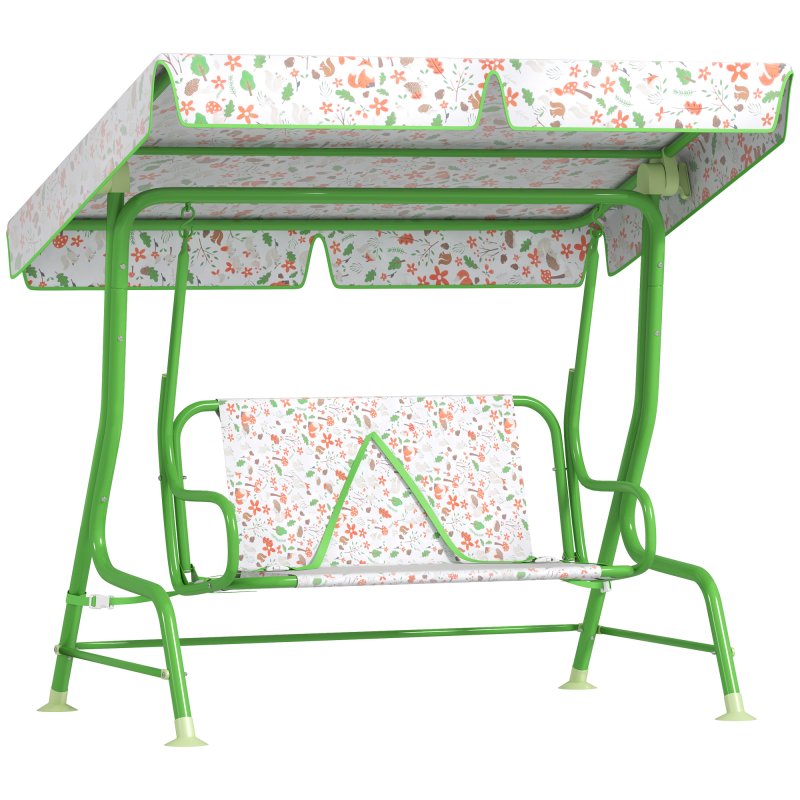 AIYAPLAY Kids Garden Swing Seat, Outdoor Swing Chair with Adjustable Canopy, Safety Belt, 2 Seater Hammock Swing Bench for Patio, Porch, Garden, Green