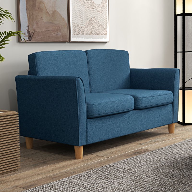 HOMCOM 2 Seater Sofa, Compact Loveseat, Linen Upholstered Couch with Wood Legs and Armrest, Small Sofa for Living Room and Home Office