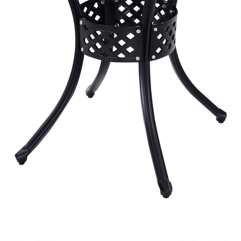 Outsunny 85cm Round Garden Dining Table with 46.5mm Dia. Umbrella Hole, Cast Aluminium Outdoor Dining Table, Grid Motif Outdoor Table for Garden, Patio, Porch, Black
