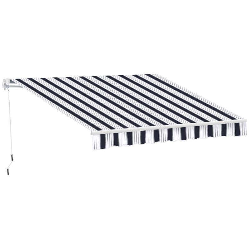 Outsunny 2.5m x 2m Retractable Awning, DIY Garden Awning Canopy, Anti-UV Sun Shade Shelter with Aluminium Frame and Crank Handle, Blue and White