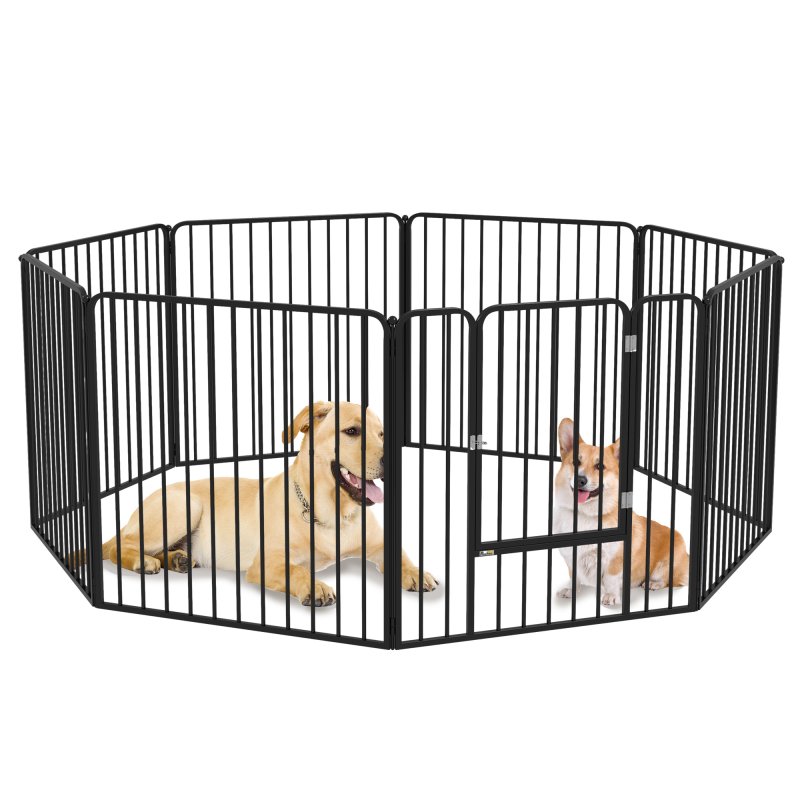 PawHut Heavy Duty Dog Playpen, 8 Panels Dog Pen, 80cm Height Pet Playpen Exercise Pen, with Door, for Small and Medium Dogs