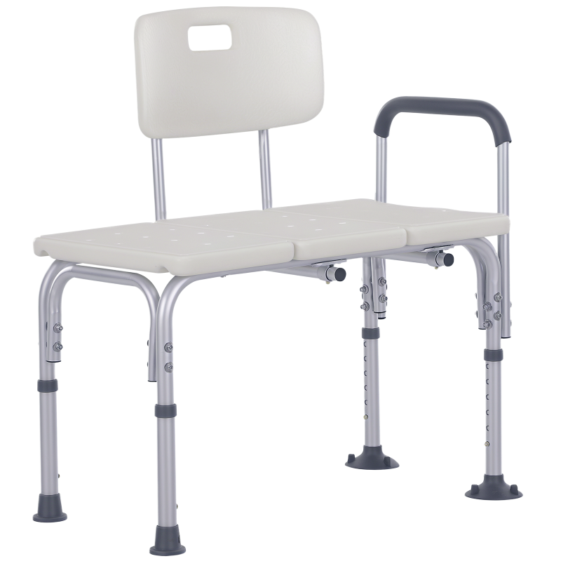 HOMCOM Height Adjustable Shower Chair, Non Slip Bath Transfer Bench for Elderly, Disabled with Armrest and Backrest, 300 lbs Capacity, White