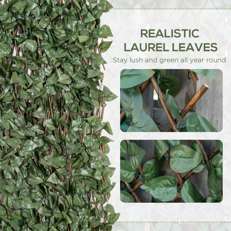 Outsunny 4 Pieces Expanding Trellis Fence, 2m x 1m Decorative Trellis with Artificial Leaves Garden Telescopic Hedge Privacy Screen Greenery Walls for Garden Balcony Home Decor