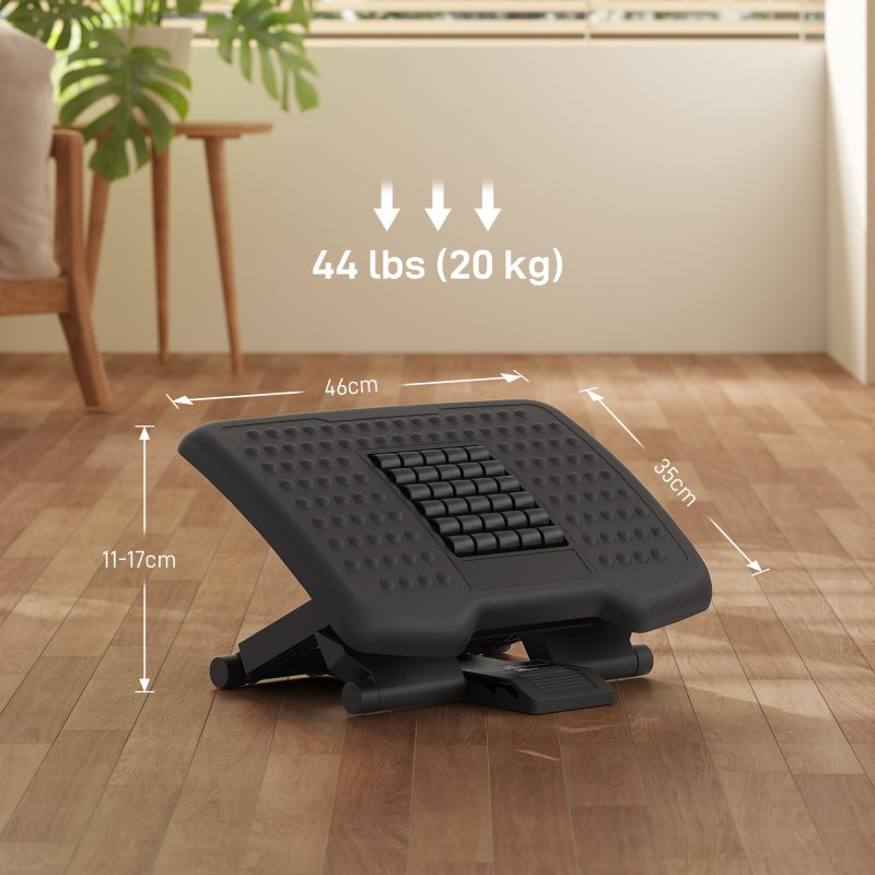 HOMCOM Foot Rest Under Desk with Massage Rollers, Desk Footrest at Work with Adjustable Angle and Height, Ergonomic Non-Slip Foot Stool for Office and Home