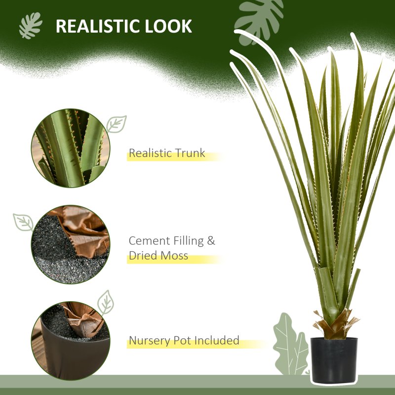 HOMCOM Decorative Artificial Plants Agave Succulent in Pot, Desk Fake Plants for Home Indoor Outdoor Decor, 90cm