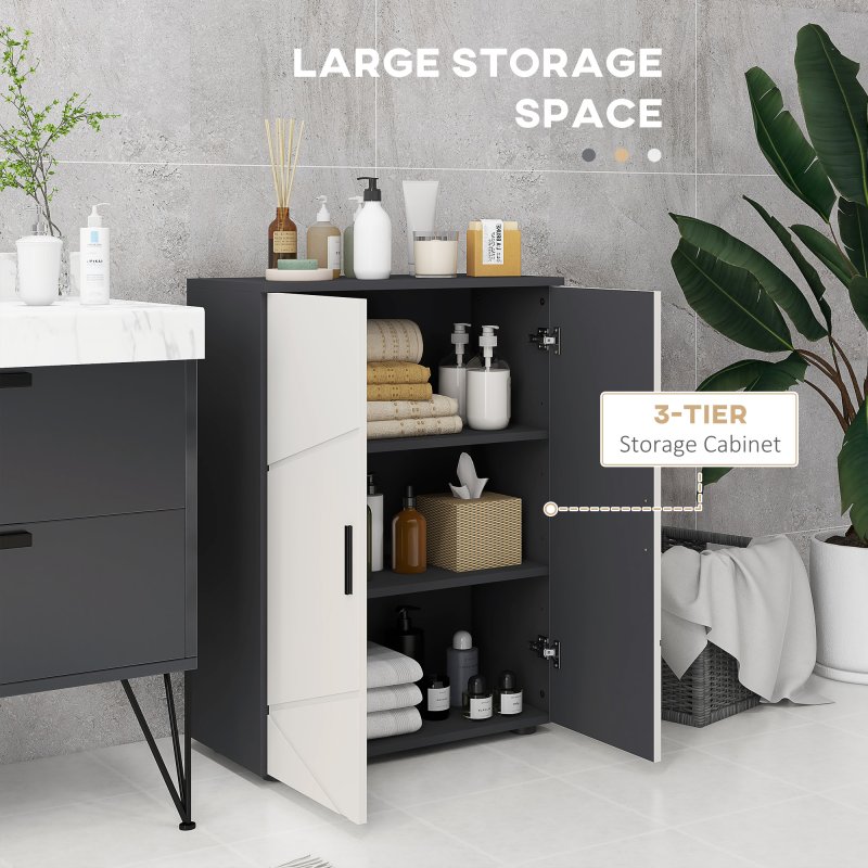 kleankin Small Bathroom Cabinet, Bathroom Storage Cabinet with 2-Doors Cupboard, 2 Adjustable Shelves and Soft Close Mechanism, Grey