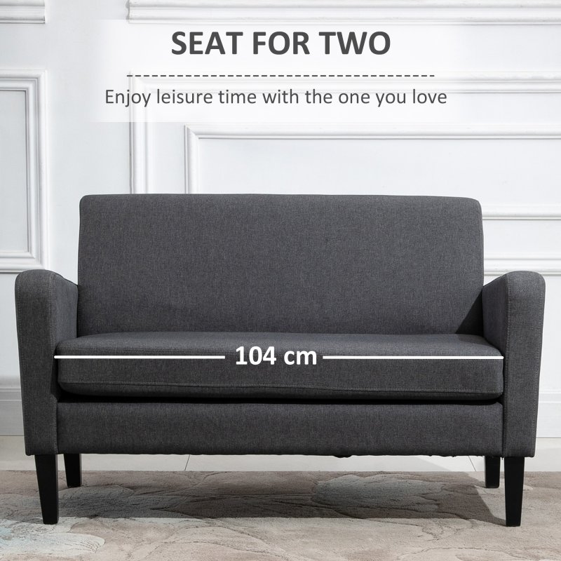 HOMCOM 2 Seater Sofa, Small Comfy Sofa Couch with Rubber Wood Legs, Modern Upholstered Loveseat for Living Room, Bedroom, Charcoal Grey