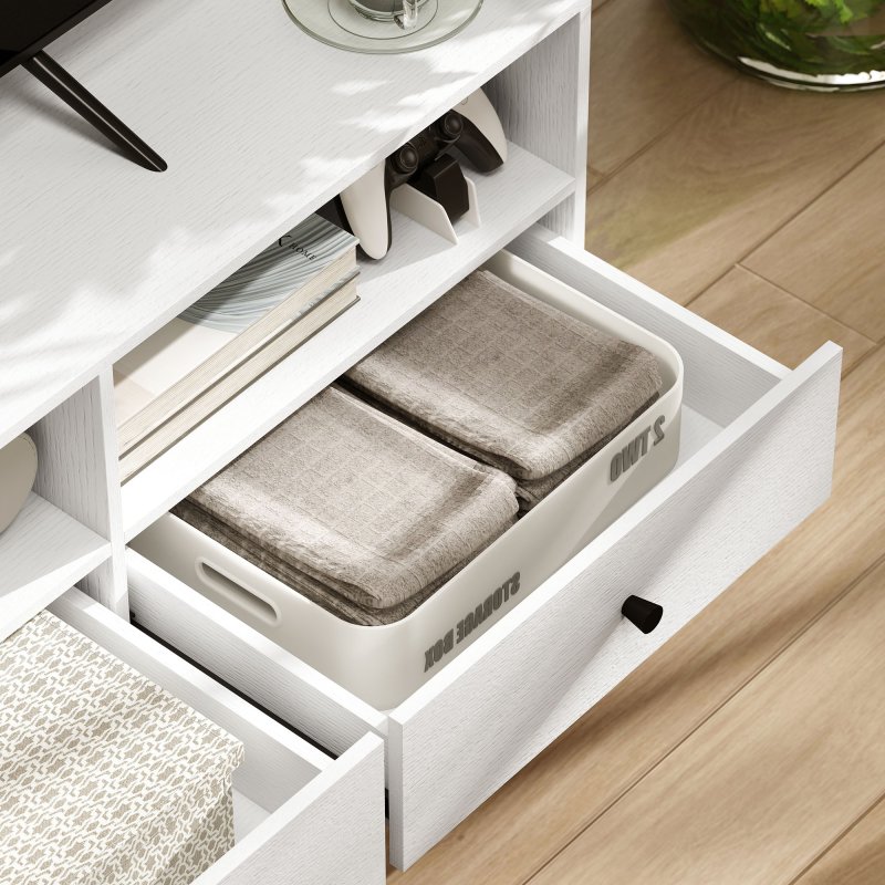 HOMCOM 140cm TV Stand Cabinet, Modern TV Unit Console Table for up to 75", with 3 Drawers, 3 Open Storage Shelves, Cable Management, Media Entertainment Centre for Living Room, Bedroom, White