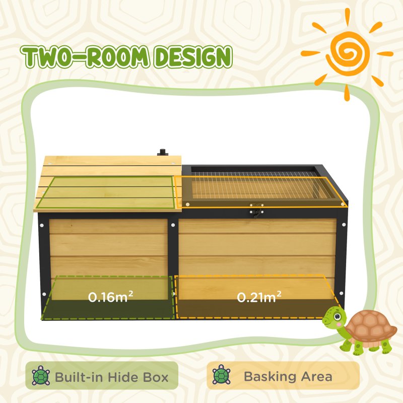 PawHut Wooden Tortoise House Tortoise Table with Hide Shelter Run, Openable Top, Tray, Yellow