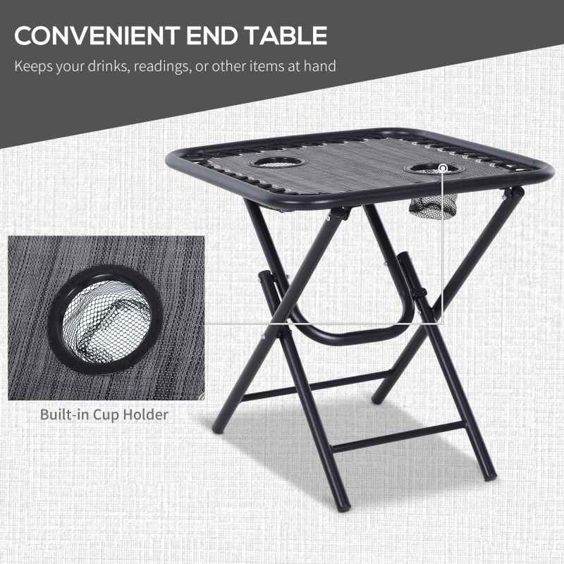 Outsunny Folding Zero Gravity Chairs, 3 Pieces Adjustable Sun Lounger and Table Set with Cup Holder and Headrest, Patio Bistro Set with Reclining Garden Chairs for Outdoor, Light Grey