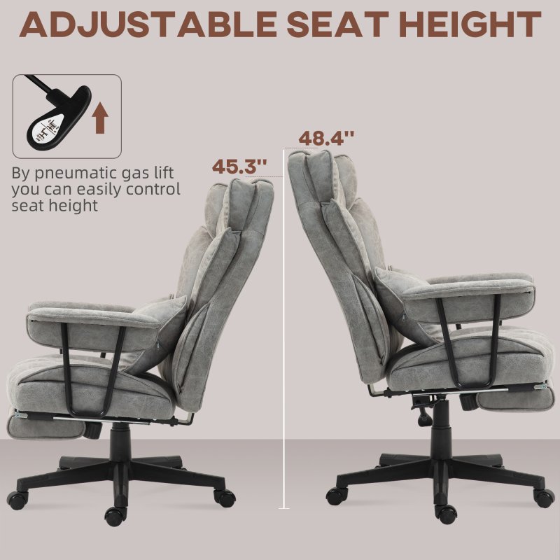 HOMCOM Office Chair, Ergonomic Desk Chair with Foot Rest, Lumbar Support, Reclining Function and Wide Seat, Height-Adjustable High Back Swivel Rolling for Home Office, Support up to 180 kg, Grey