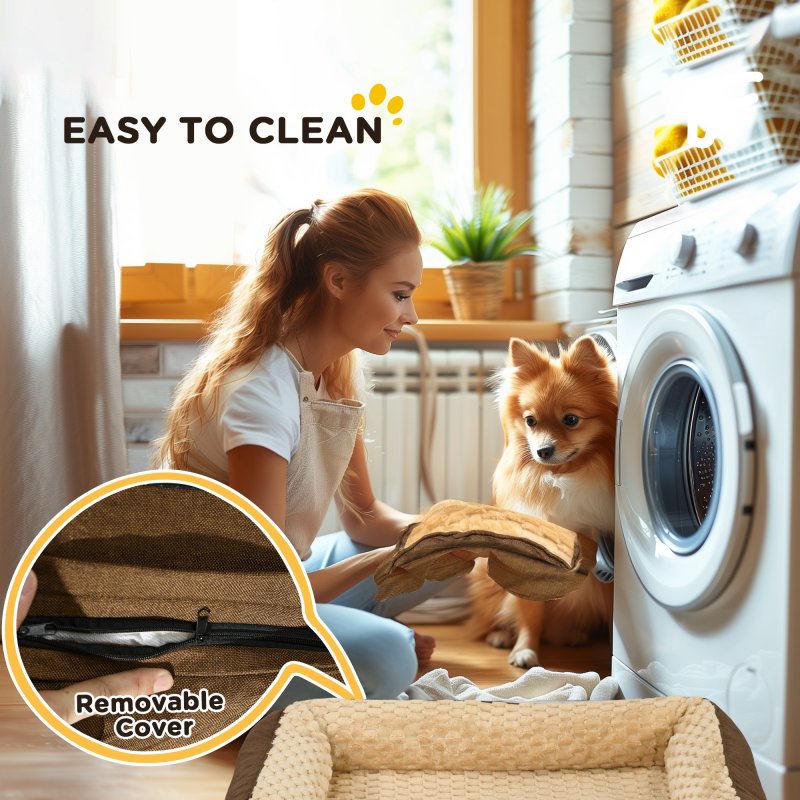 PawHut Dog Sofa Bed Pet Bed Dog Mattress with Removable Washable Cover, Anti-Slip Bottom, for Medium Sized Dogs, 90L x 69W x 21Hcm - Brown