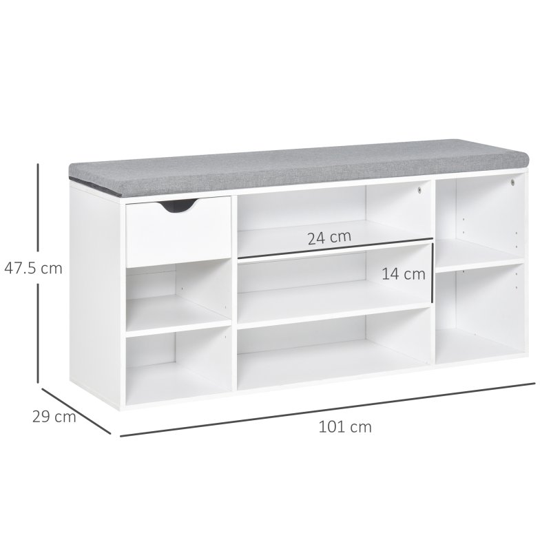 HOMCOM Shoe Bench with Seat Cushion Shoe Storage Cabinet with 7 Compartments Drawer Adjustable Shelves for Entryway Hallway Living Room