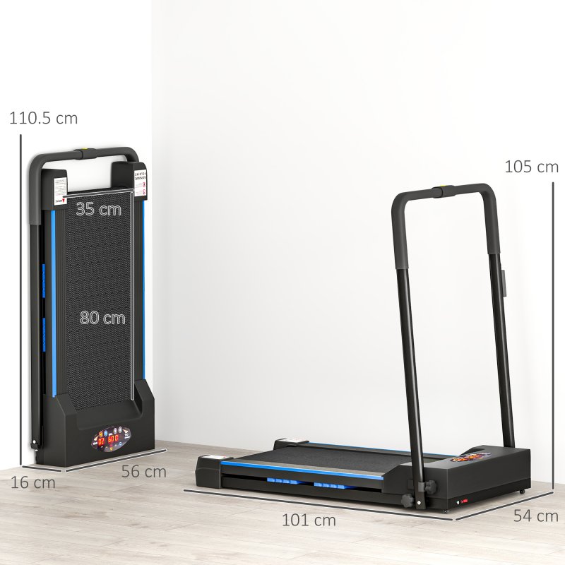 HOMCOM Folding Treadmill Walking Pad, 1-6km/h Treadmill Walking Machine, with Remote Control and LCD Display for Home Gym Office, Blue