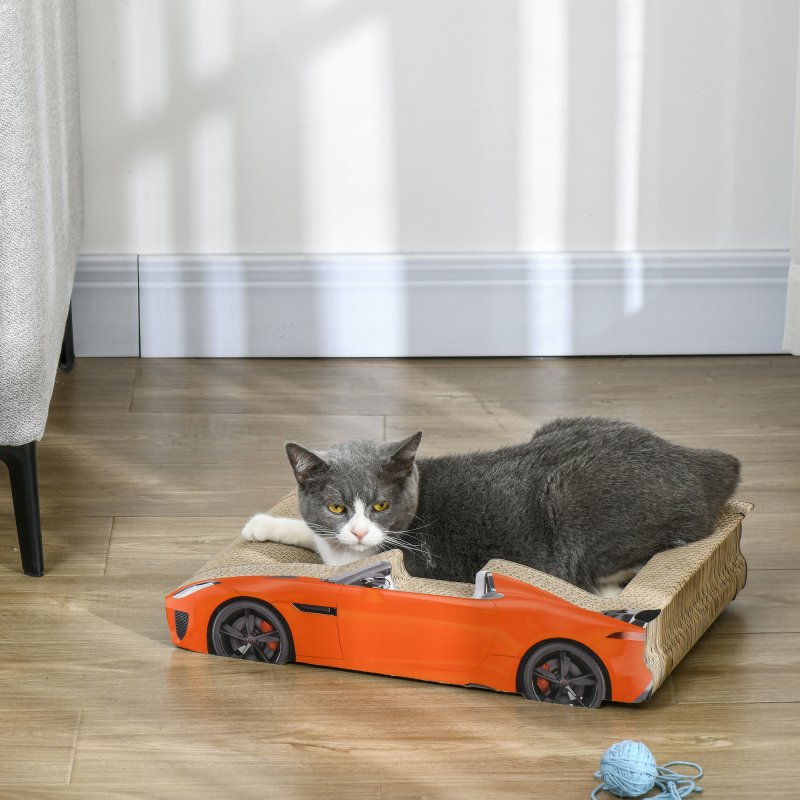PawHut Cat Scratching Board, 2 in 1 Cat Scratcher Cardboard, Car-shaped Cat Scratch with Catnip, for Indoor Use, 50 x 30 x 12.5cm, Red