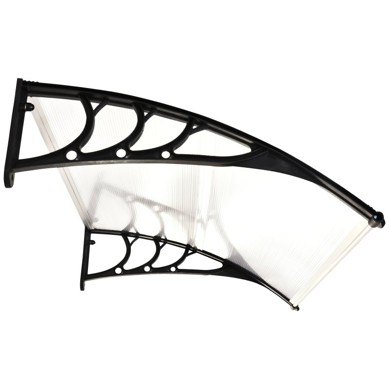Outsunny Front Door Canopy Outdoor Awning Aluminium Rigid Plastic Polycarbonate Rain Shelter UV Water Rain Resistant 120 x 75cm White