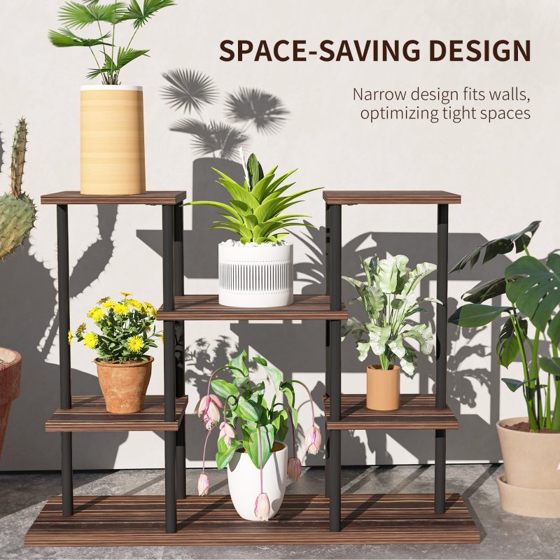 Outsunny 4 Tiered Plant Stand, Metal Planter Shelf Display Rack for Multiple Plants, Flower Pot Holder for Living Room, Patio, Balcony, Garden, Carbonised Finish