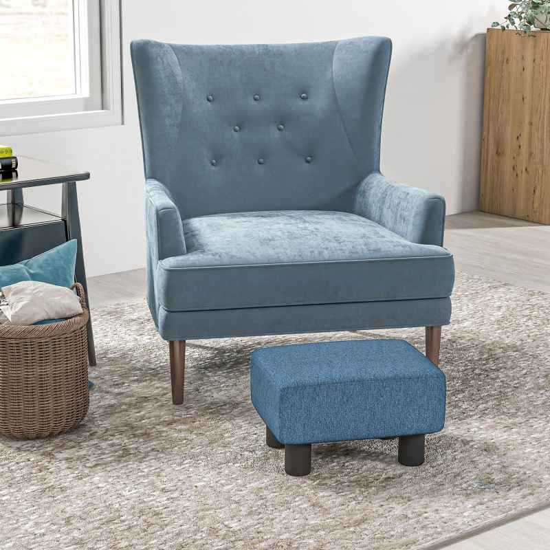 HOMCOM Linen Fabric Footstool, Small Foot Rest, Rectangle Sofa Stool for Bedroom Living Room