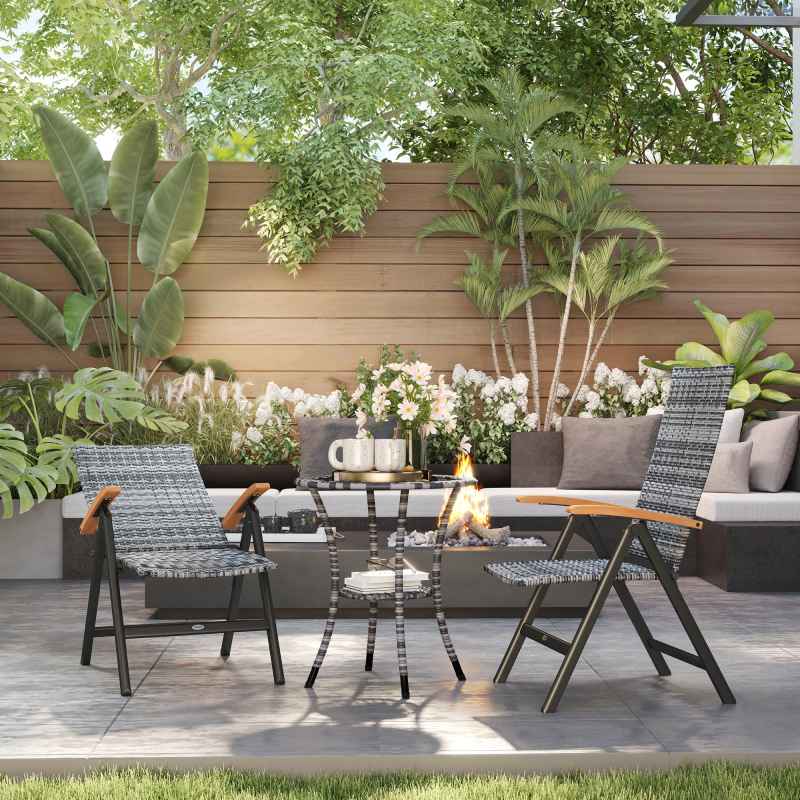 Outsunny 2 Pieces Outdoor Folding Dining Chair, PE Rattan Chair with Armrests, High Backrest, for Garden, Camping, Balcony, Porch, Light Grey